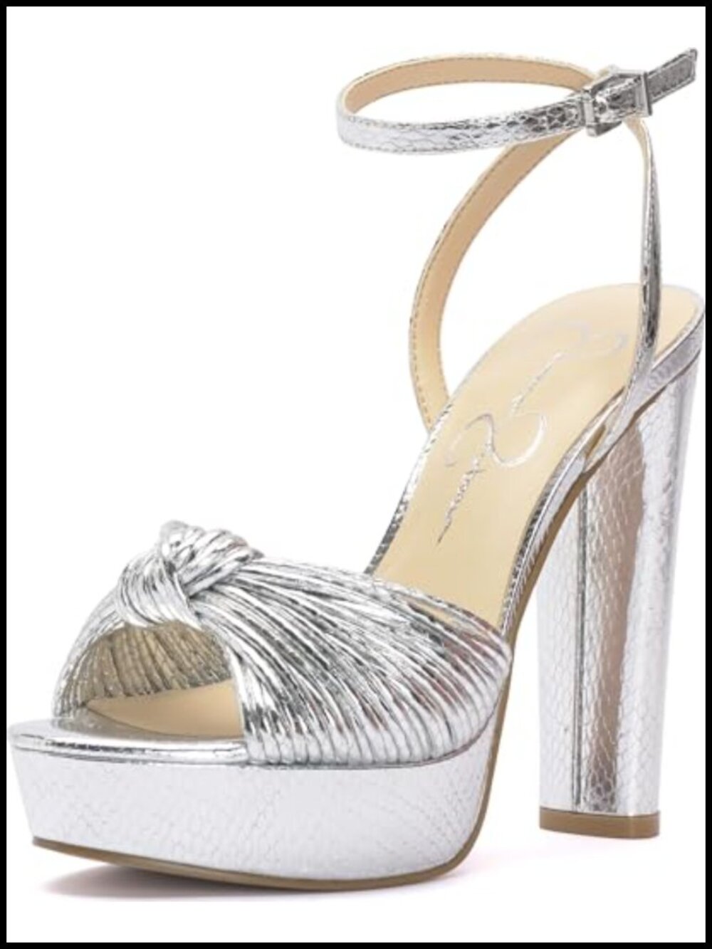 Platform Heels with Ankle Strap, 4.9" Heel, Faux Leather, Party Sandals